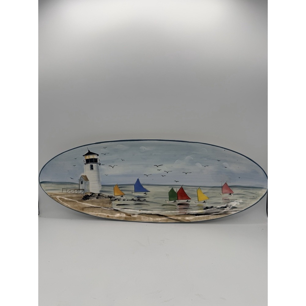 Vtg Sakura Nantucket Shoreline Oval Serving Platter 21" Large EUC Discontinued